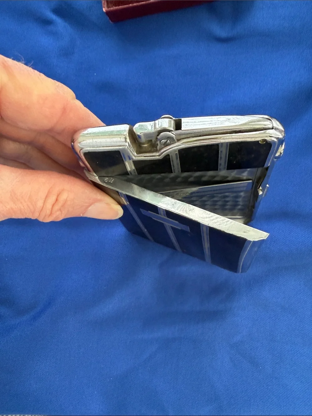 Ronson Black & Silver Striped Metal Cigarette Holder and Lighter